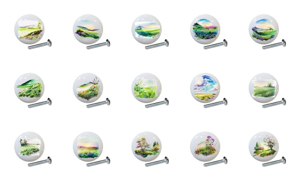 Spring Meadows Trees on 1.5" DECORATIVE Glossy Ceramic Dresser Drawer Pull KNOBS