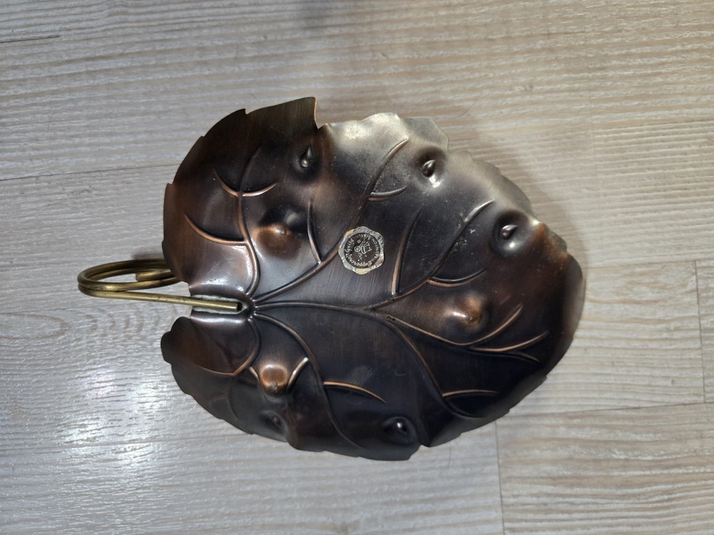 Coppercraft Guild Dish Copper Brass Metal Leaf Shape Vintage With Handle