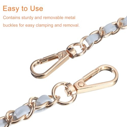 Leather Iron Flat Chain Strap - 47" Handbag Chain - Shoulder Light Blue + Gold