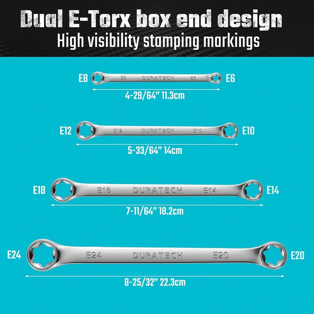 DURATECH 4-Piece E-Torx Wrench Set, Double Box End CR-V Silver