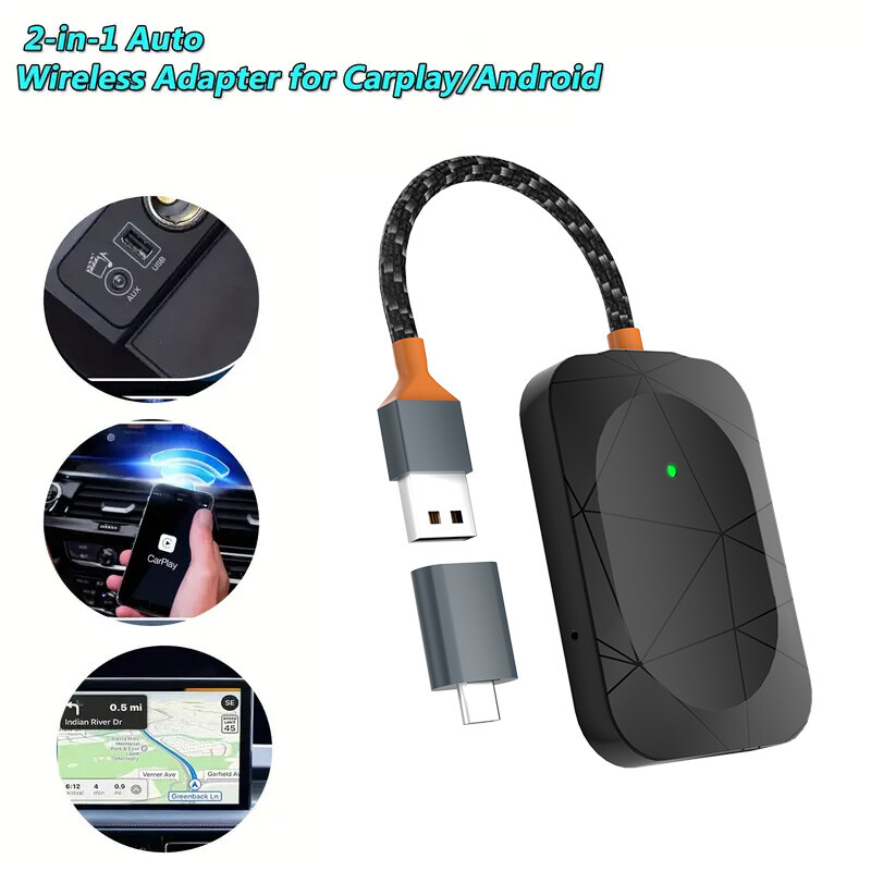 Wireless CarPlay Adapter for Apple iPhone & Android Auto USB Adapter Plug & Play