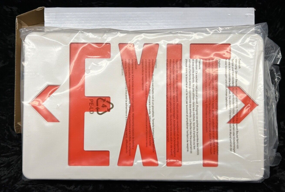 NEW RED LED Exit Sign Emergency Light Compact Combo Voltage Signs Battery Backup