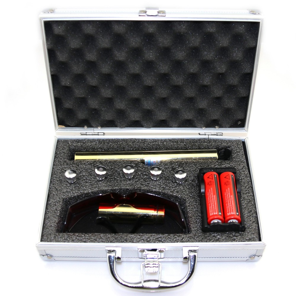 LMX5B Adjustable Focus Blue Laser Pointer 450nm Visible Beam Light Fashlig+Case