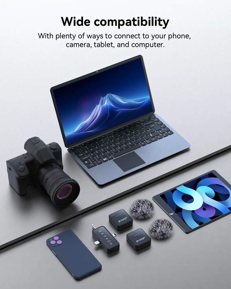 PQRQP 3 in 1 Microphone for iPhone/Android/Camera, Mini, Elegant Black