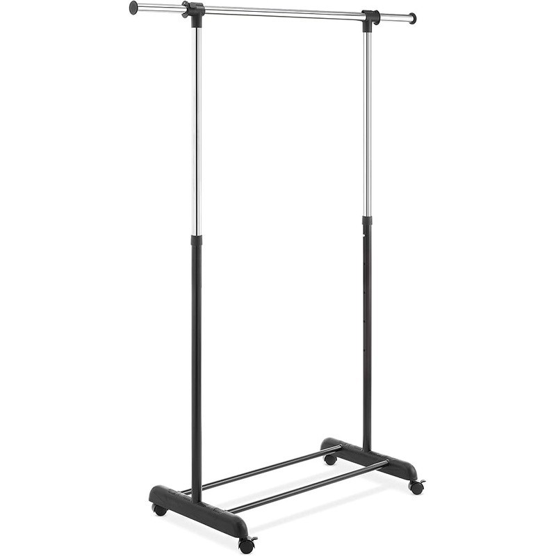 Adjustable Rolling Clothes Organizer Garment Rack Chrome Steel Storage Solution