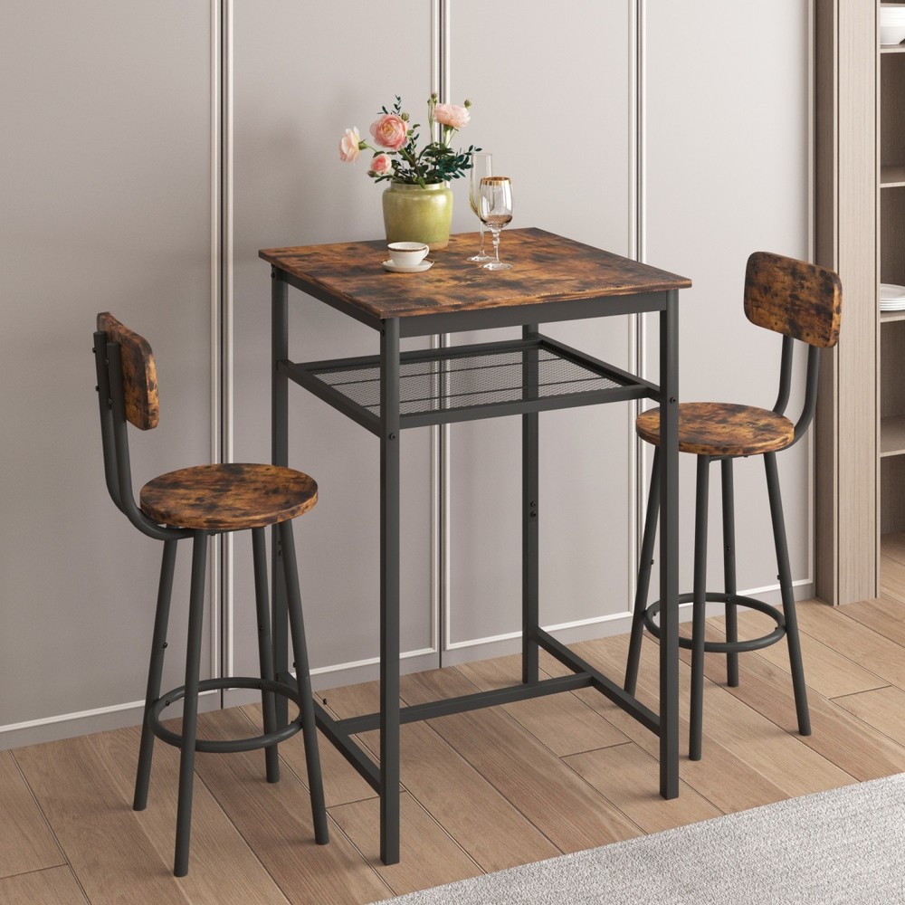 3 Piece Bar Table Set Counter Height Dining Kitchen Pub Table w/ 2 Bar Chairs