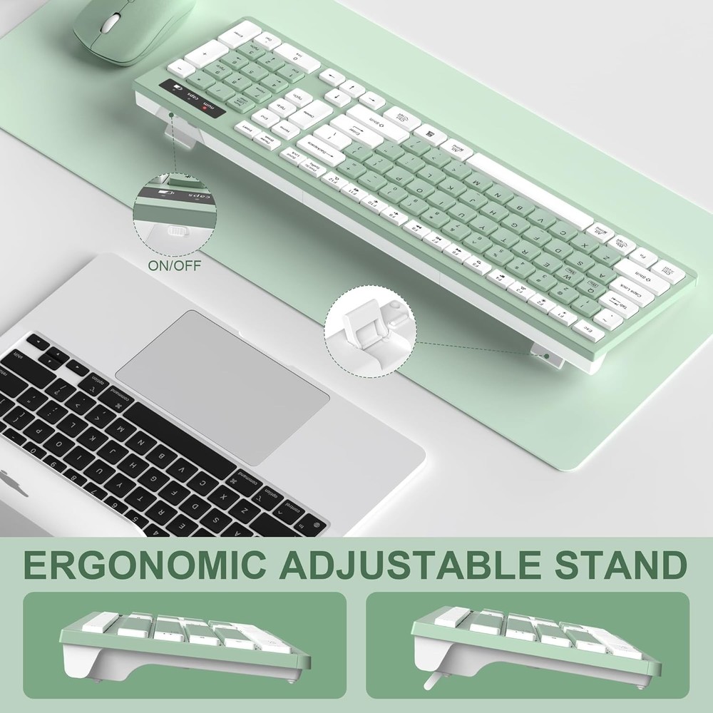 Wireless Keyboard and Mouse Combo, Full-Sized Wireless Keyboard and Adjustable D
