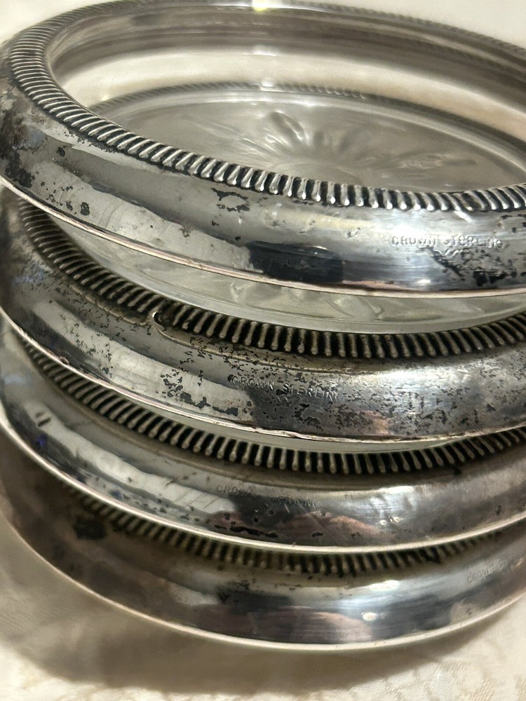 Crown Sterling Silver Crystal Coasters 4pc Set