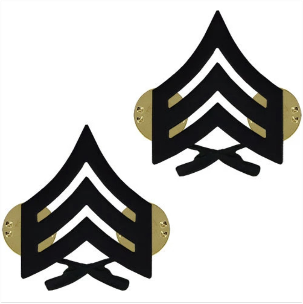 GENUINE U.S. MARINE CORPS CHEVRON: SERGEANT - BLACK METAL, SOLID BRASS