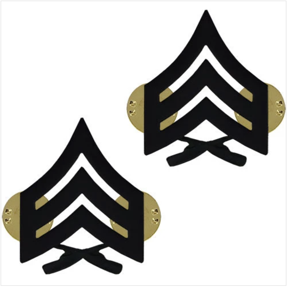 GENUINE U.S. MARINE CORPS CHEVRON: SERGEANT - BLACK METAL, SOLID BRASS