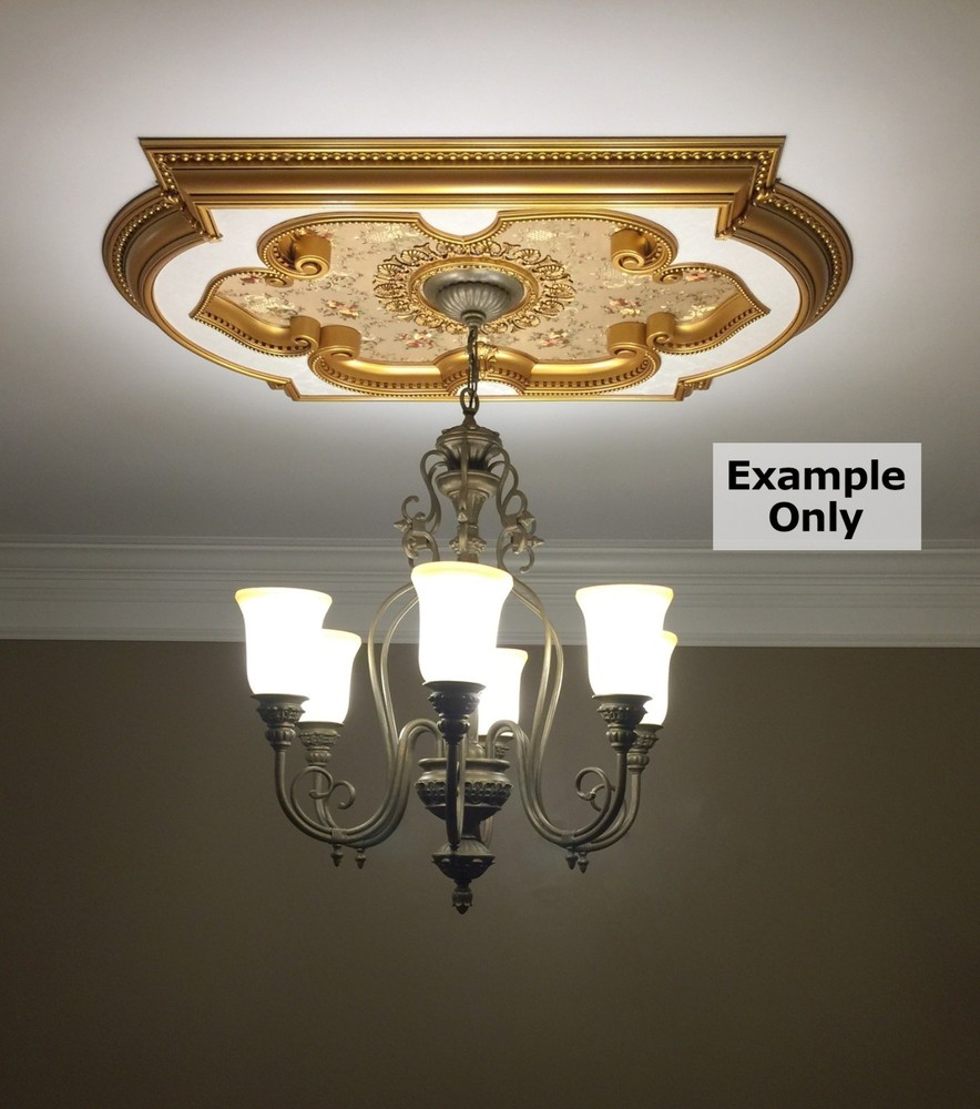 Rectangular Oval 51"x36" Antique White Ceiling Medallion Blue Sky Angel Motif