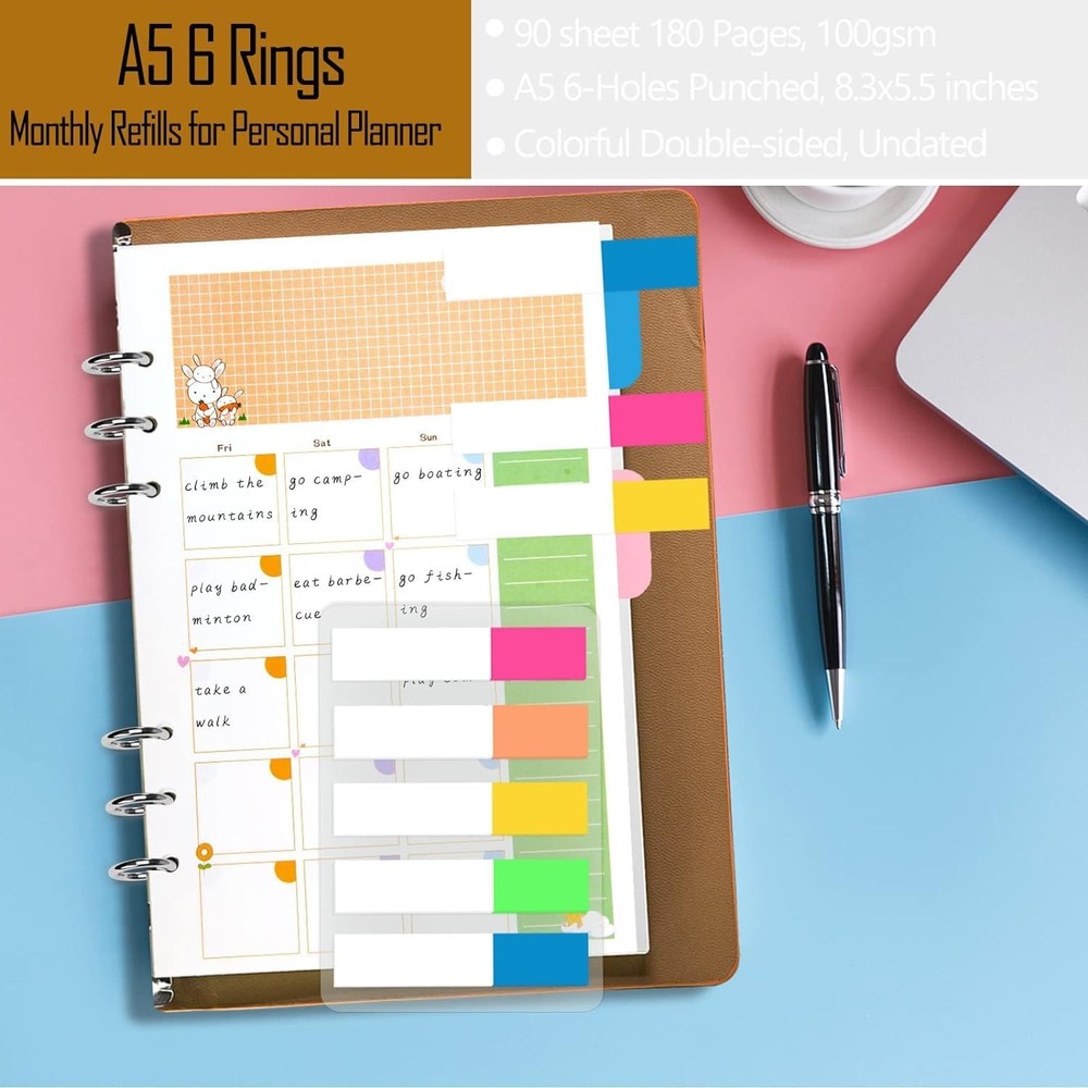 Rancco A5 Planner Inserts Monthly Junior Size, Refills