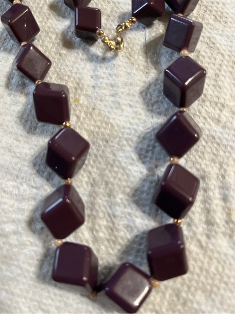 Mahogany Obsidian Stone Cube Bead Necklace
