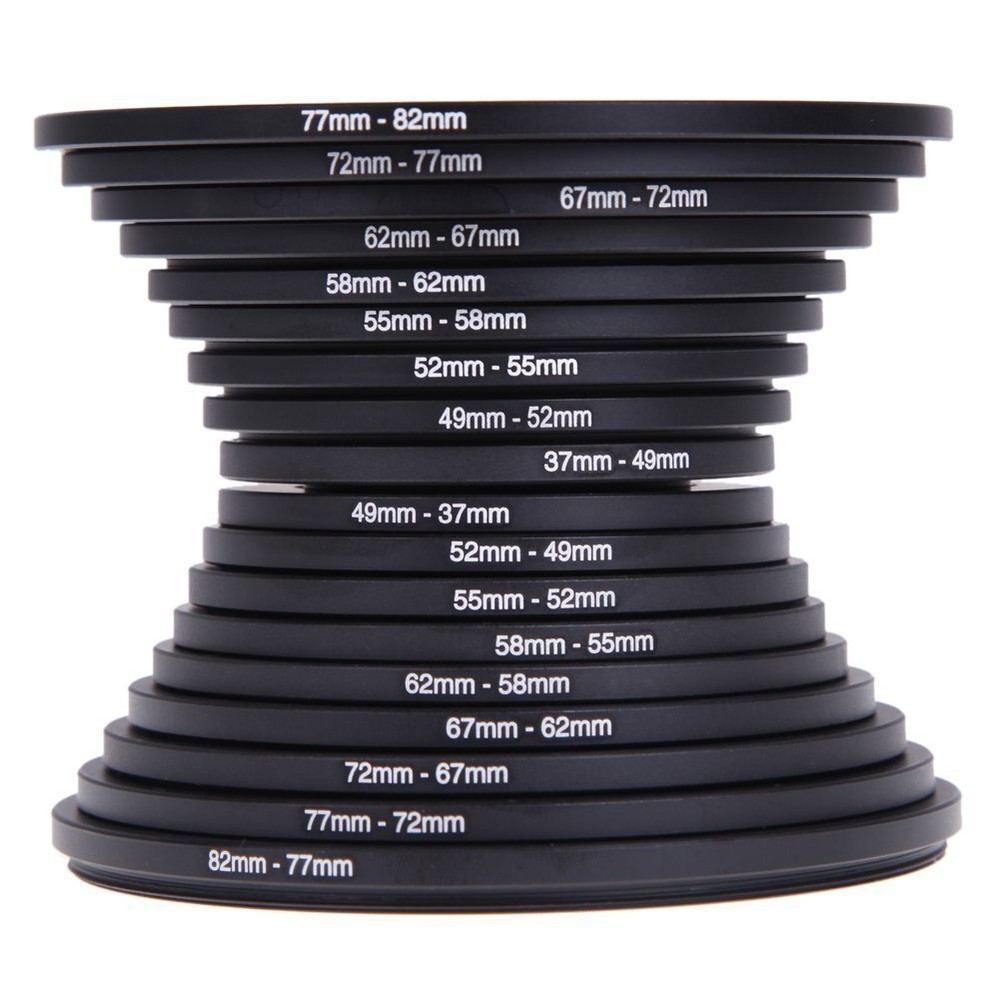 18pcs Camera Lens Filter Adapter Kit 9pcs Step Up Ring & 9pcs Step Down Set