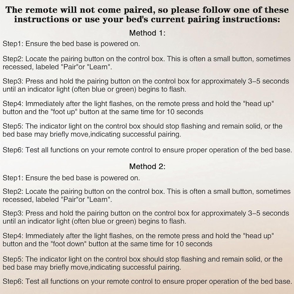 Non-Universal Remote for Adjustable Beds, Ergonomic Button Control Design