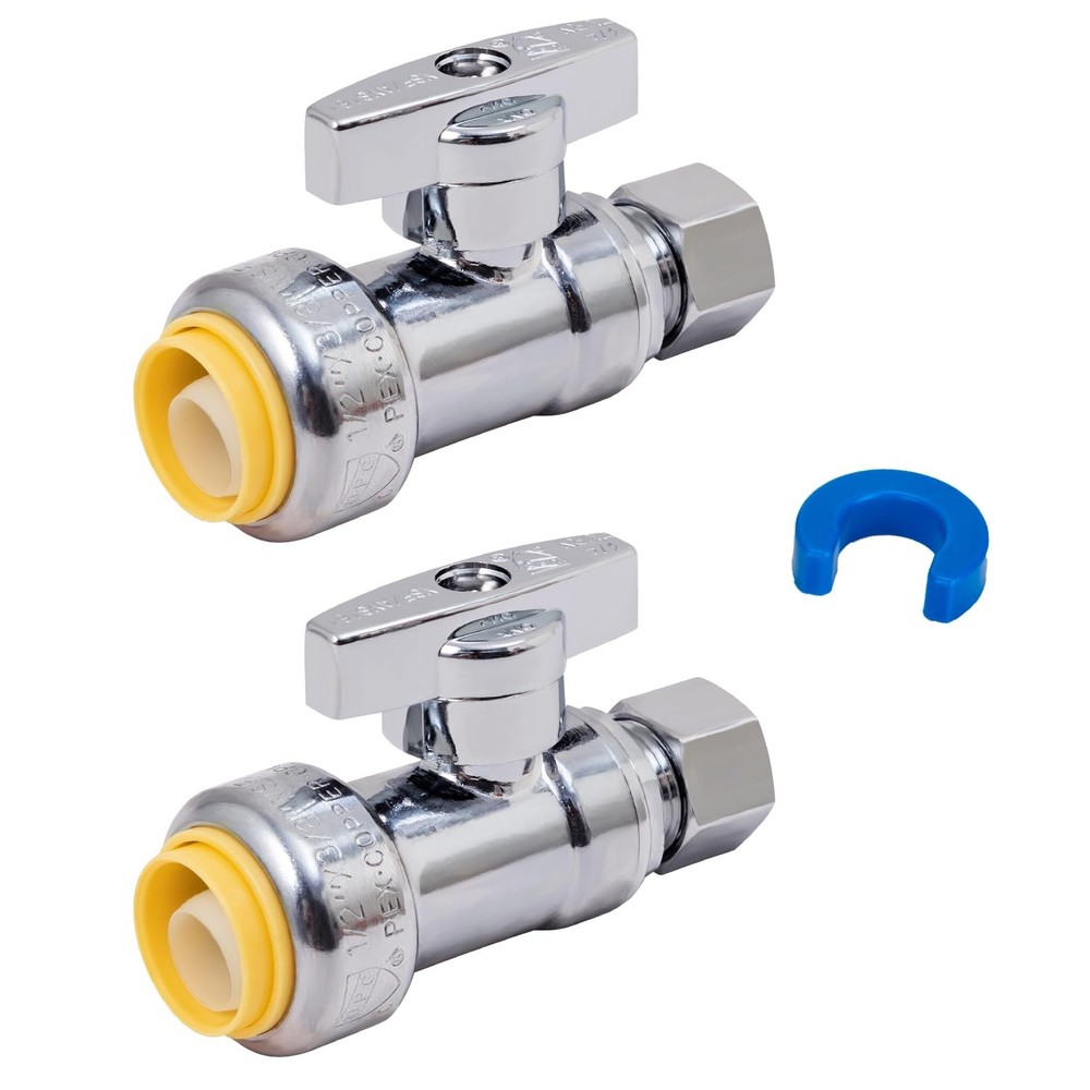 Straight Stop Valve, 2-Pack 1/2" x 3/8" Comp., 2 Pack