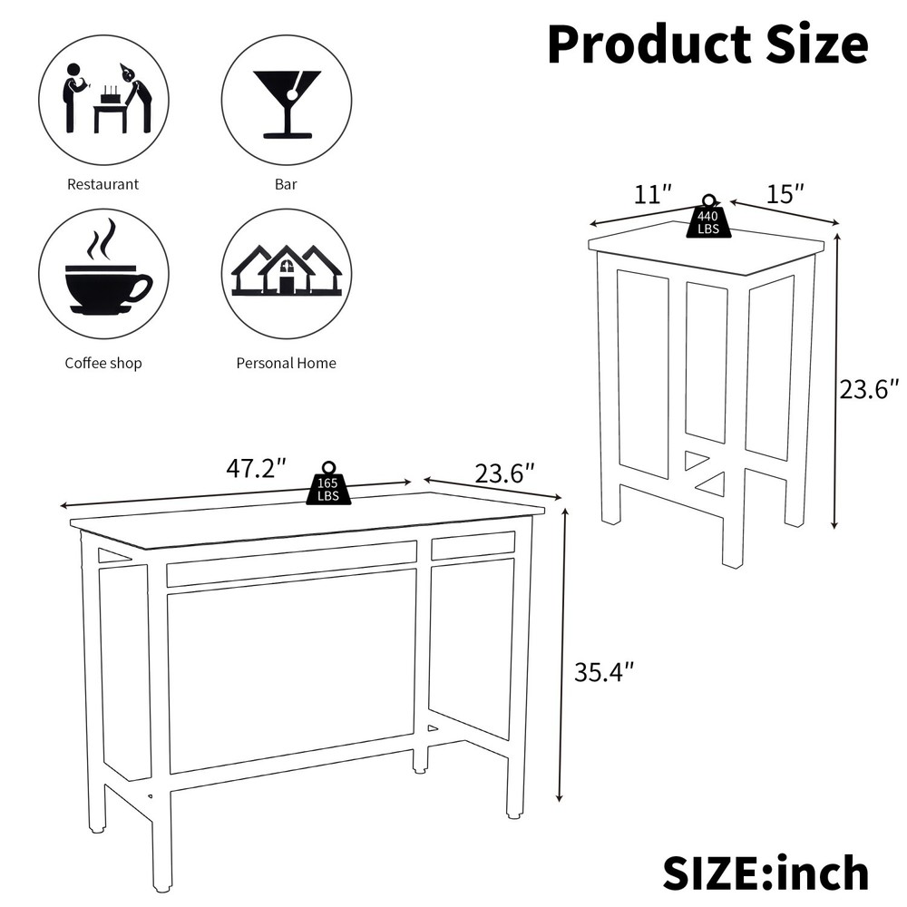 Modern 5 Piece Bar Table Set Counter Height Dining Kitchen Table w/ 4 Bar Stools