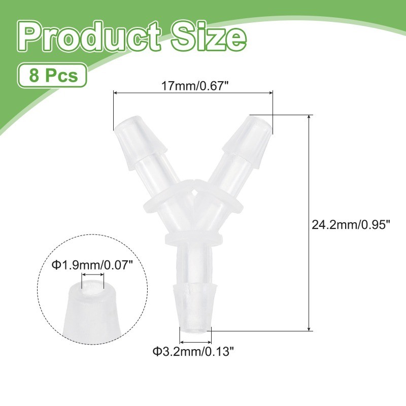 8pcs Plastic Barb Fitting, 1/8"x1/8" Y Shape Tee Pipe Fitting, Clear
