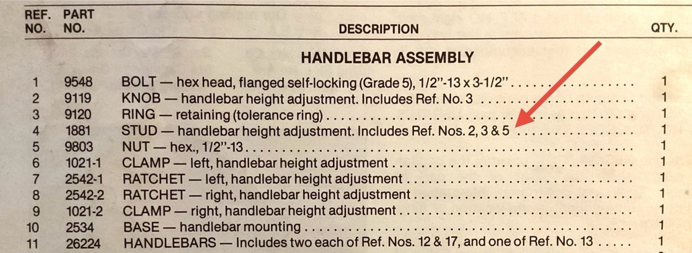 Troy Bilt Horse tiller handlebar stud.