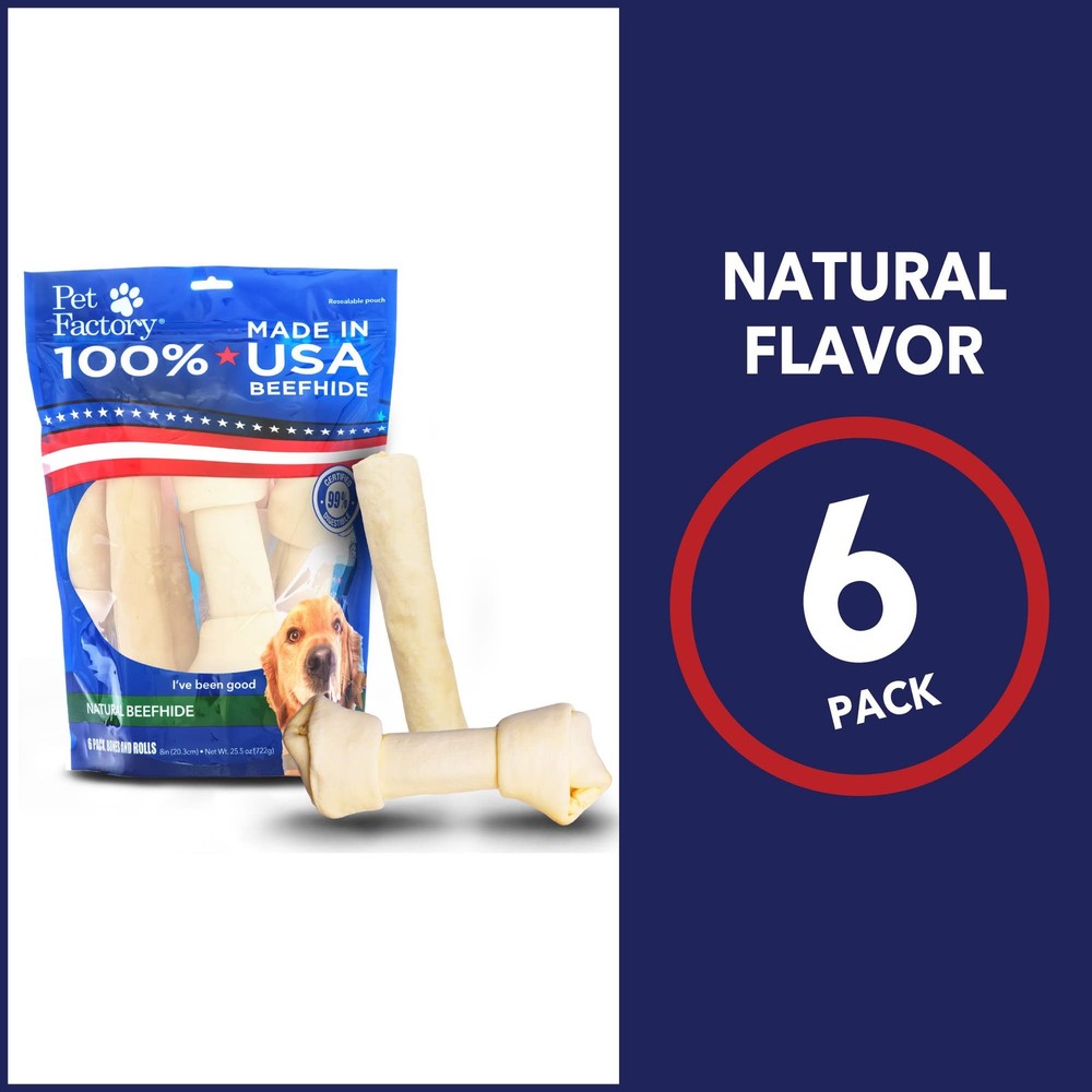 Pet Factory USA Beefhide 8-9" Assorted Bones & Rolls Dog Chews - 6 Pack