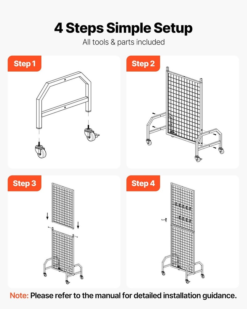 Mobile Gridwall Display Rack: Carbon Steel, 35lb Capacity, 3-Pack, Black