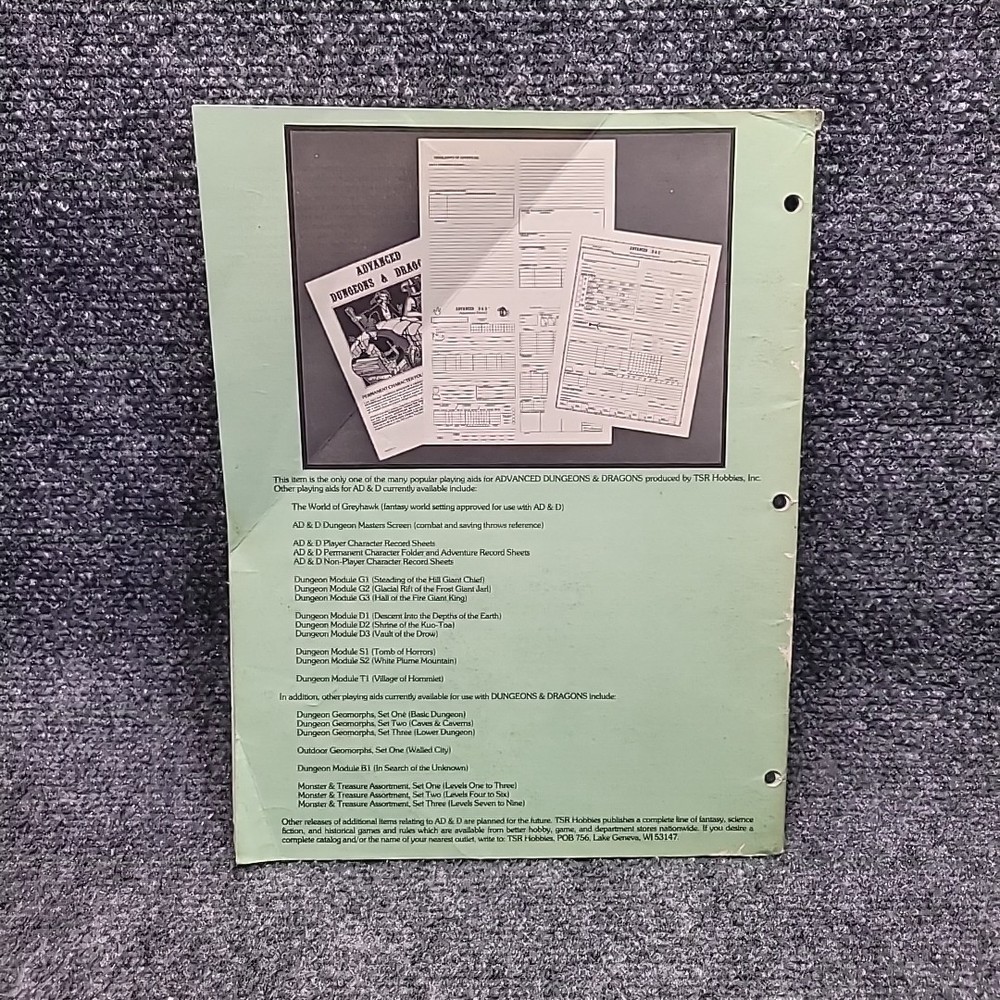 Advanced Dungeons & Dragons: Permanent Character Folder (9029, 1979) READ