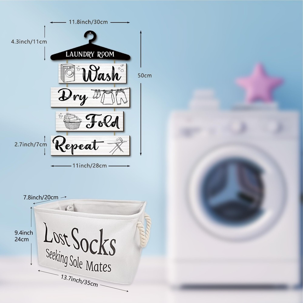 Rustic Laundry Room Decor and Accessories - Lost Sock Basket in Polyester Fab...