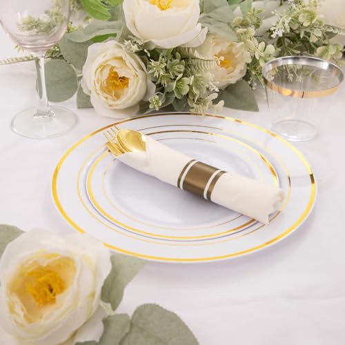 210 Piece Plastic Dinnerware Set, Include: 30 Dinner Gold 210PCS（30 Guests）