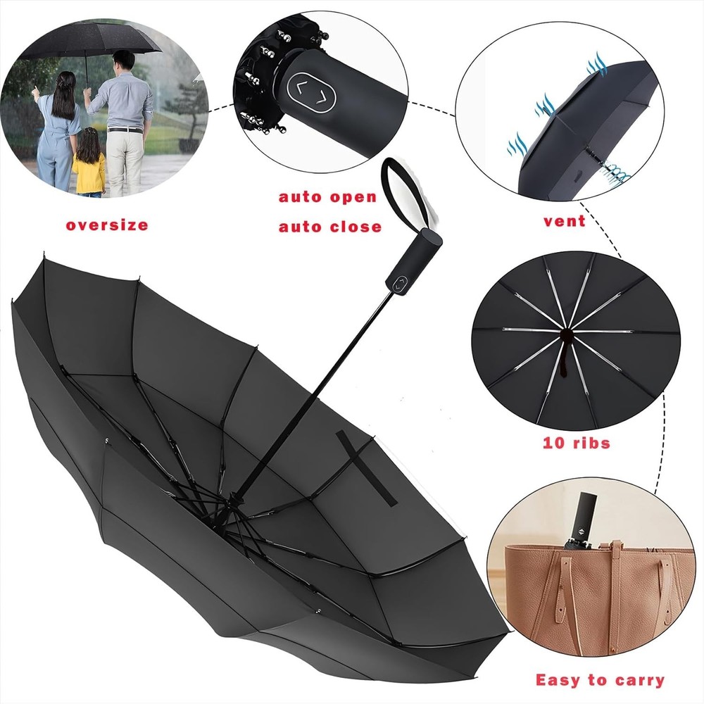 Large Folding Golf Umbrella Oversize Double Canopy Vented 10 Ribs practical