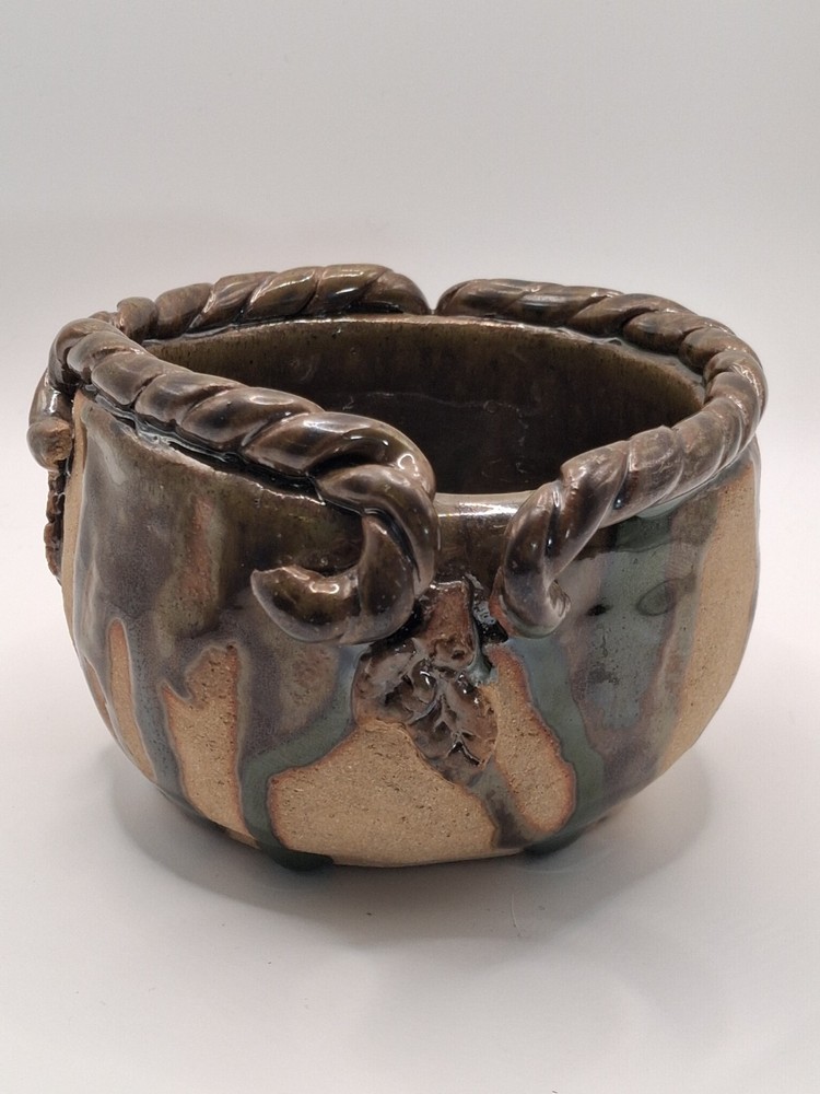 Vintage Studio Art Pottery Bowl Hand Coiled Brutalist Design Signed