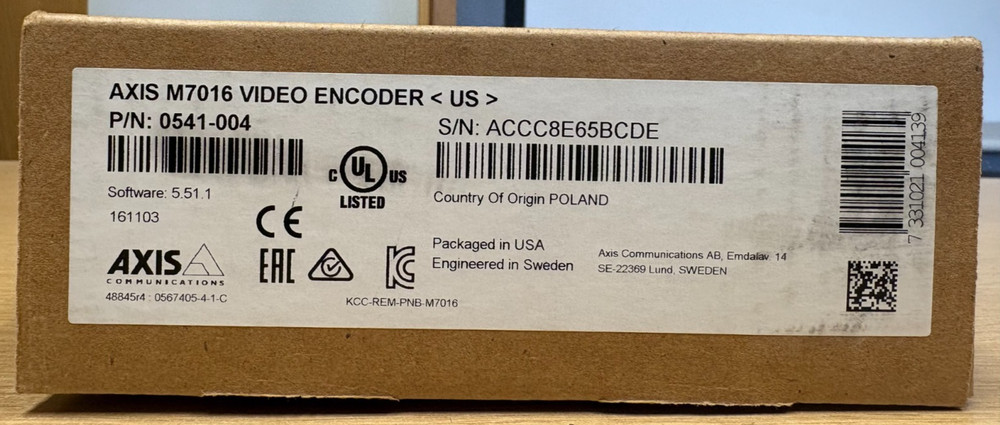 Axis M7016 Video Encoder H.264 and Motion JPEG Streams (P/N: 0541-001-04)