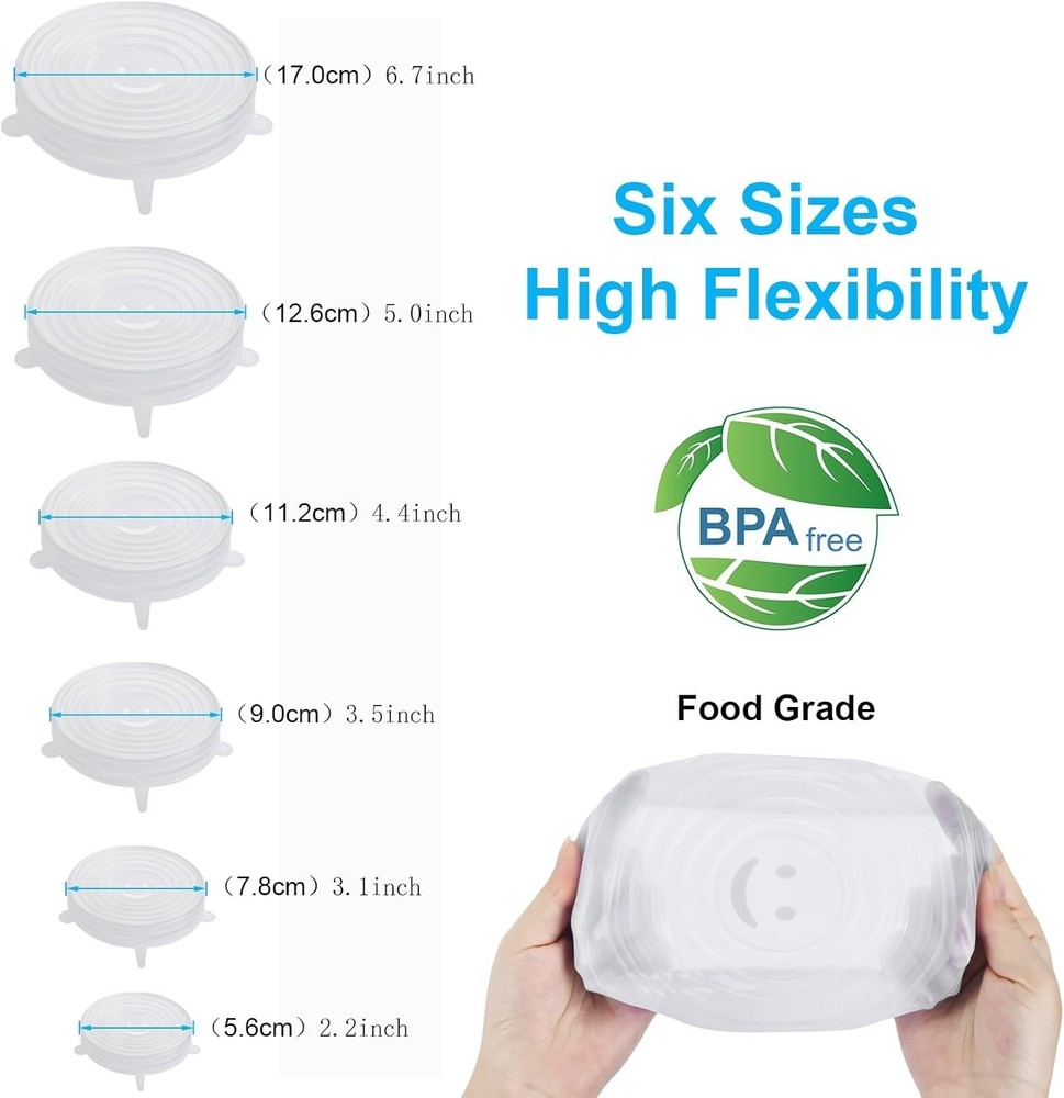 Versatile 6PCS Silicone Stretch Bowl Covers - Dishwasher Safe and Flexible