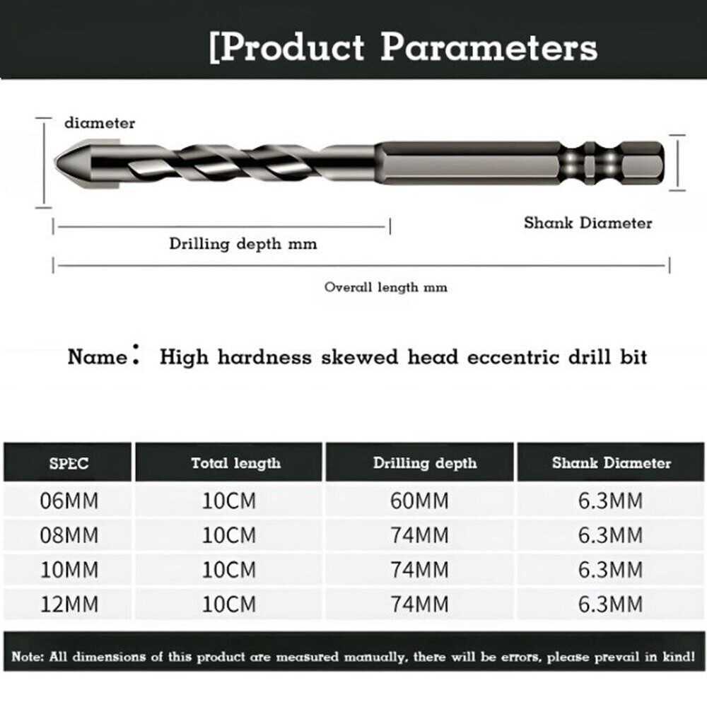 4pcs High-Strength Eccentric Twist Drill Bit, Oblique Head Eccentric Drill Bit