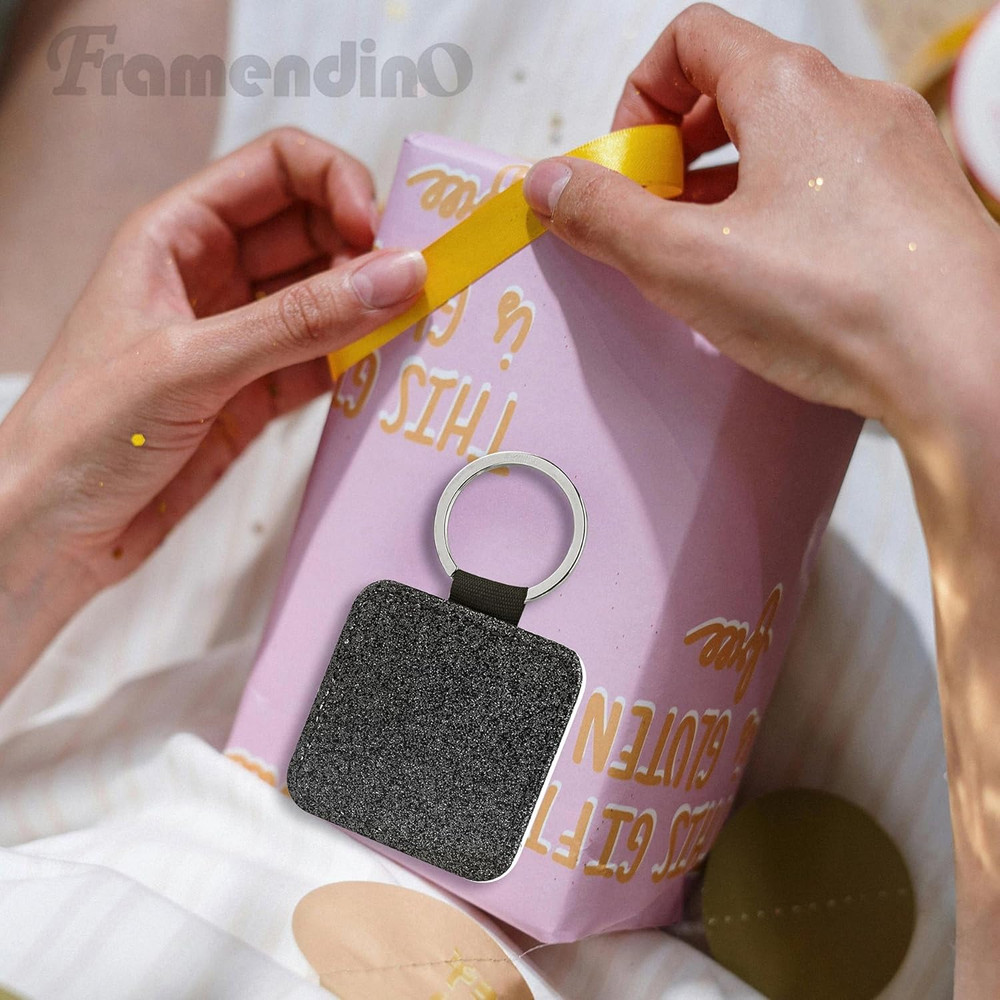 , 16 Pack Sublimation Blank Keychain Glitter PU Leather Square Rectangle Heat Tr
