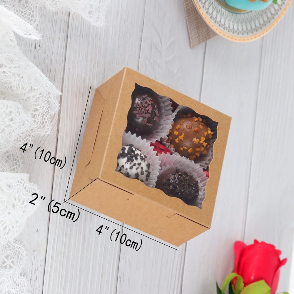 100 Pack Cookie Boxes with Window 4x4x2 Inch,Bakery Boxes, Chocolates Strawbe...