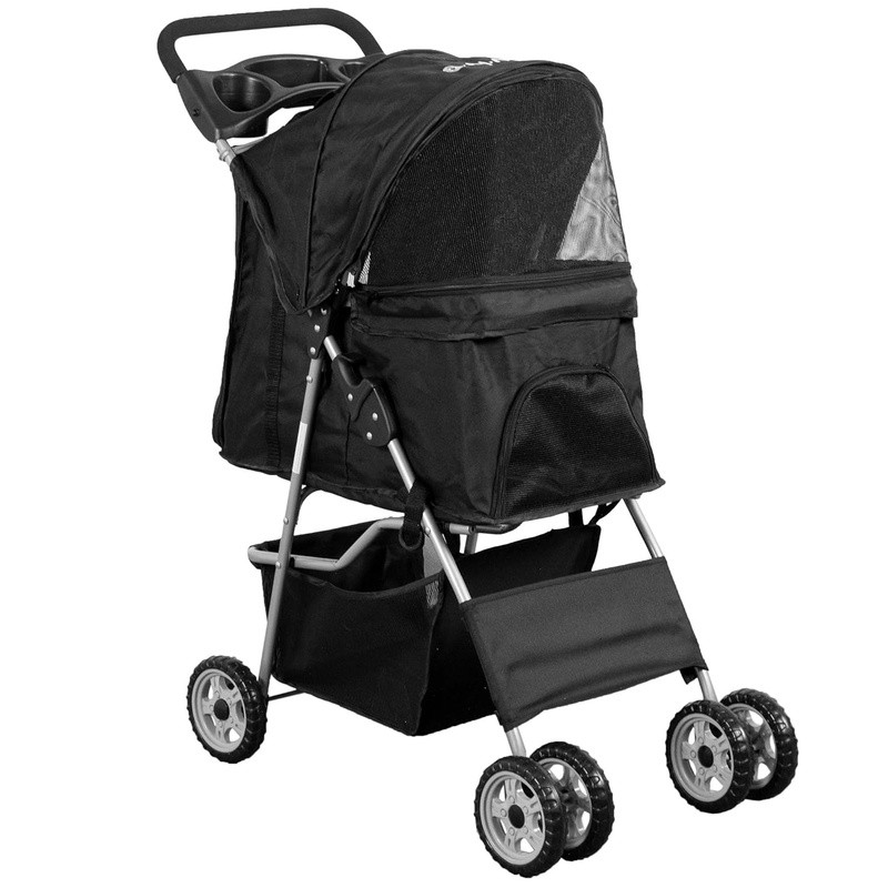 Pet Stroller Collapsible W/ Mesh Windows Large Compartment Dual Cup Holders New