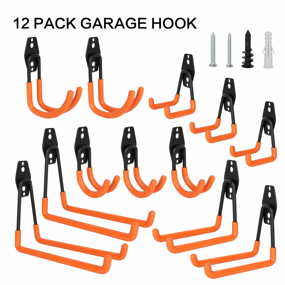 12 Pack Garage Tool Organizer Wall Mount Hooks Adjust Storage Holders Garden
