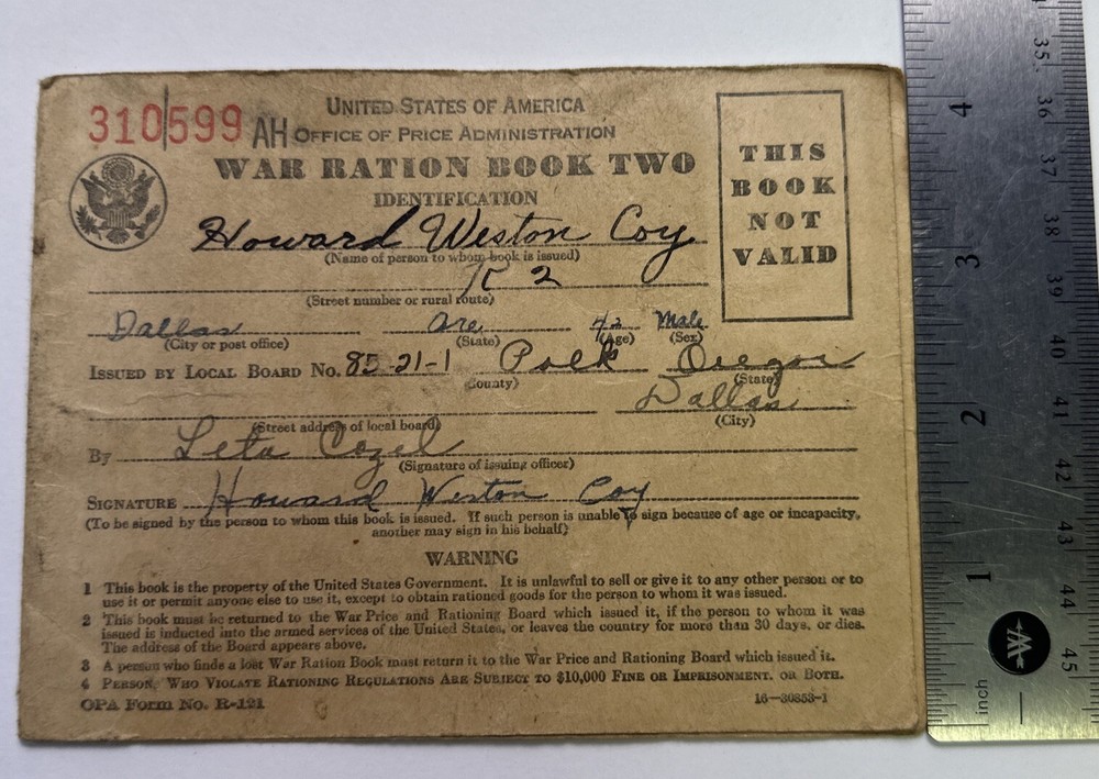 War Ration Book Two - And Application for War Ration Book Three - Dallas Oregon
