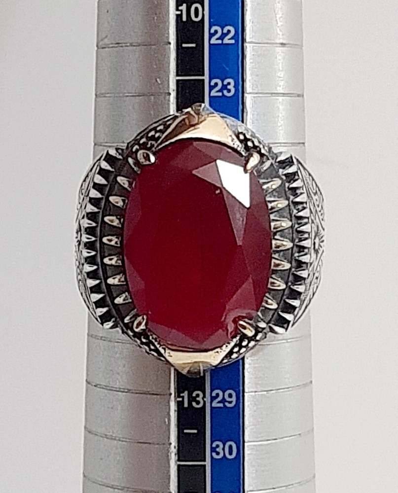 Men 925 Silver Ring Solitaire Ruby Spinel Ring Man Sterling $