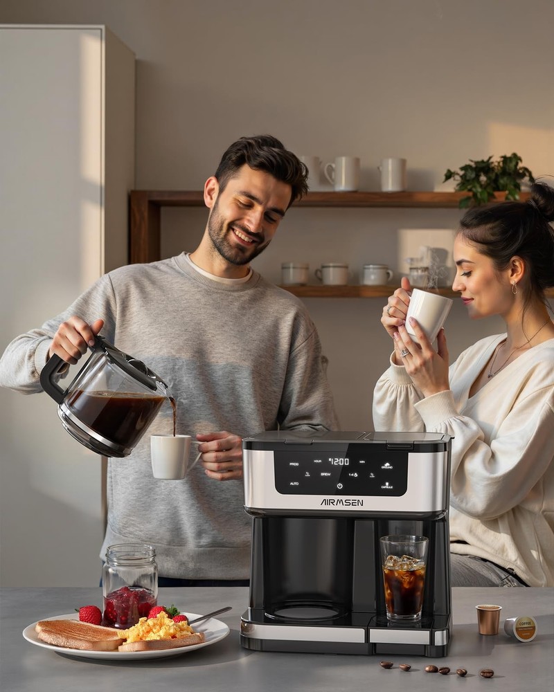 AIRMSEN 12-Cup Programmable Dual Coffee Maker – Single Serve 12 Cup, Black
