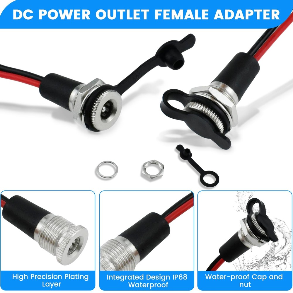 SDTC Tech 3 Sets 5.5 x 2.5 MM 10A DC Power Jack Socket Threaded × 2.5mm