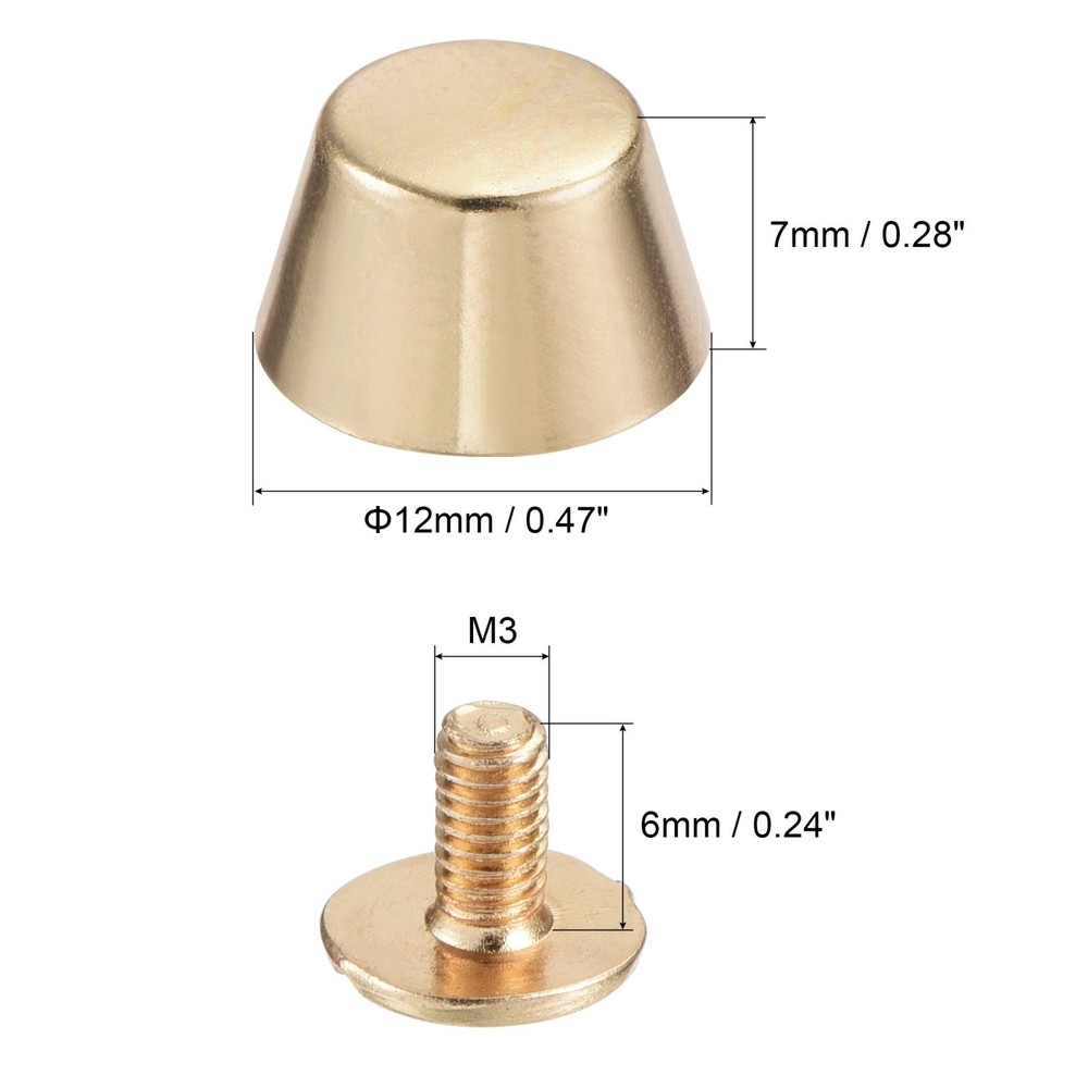 12x7mm Rivet Studs Screw Back Flat Cable Feet Stud Gold Tip 8pcs