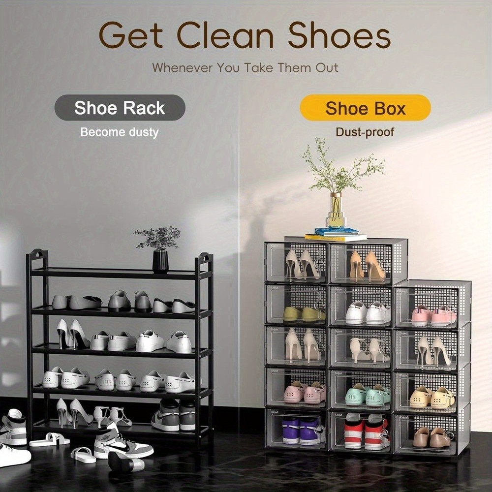 Large Shoe Storage Boxes Organizers Clear Plastic 6 Pack Stackable Rack Holder
