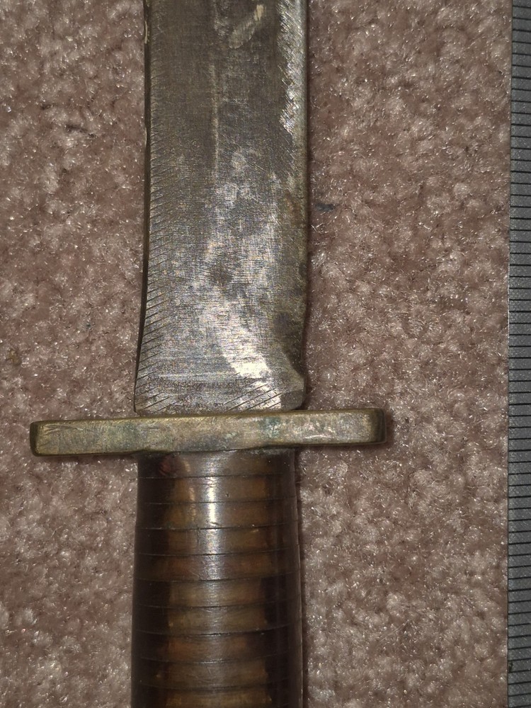 WW2?? Ka-bar Style Knife Solid Brass With Clear Layered Handle Very Solid Heavy