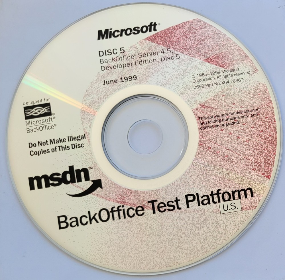 Vintage - Microsoft BackOffice Server 4.5 Developer Edition, 7 CDs, 1999