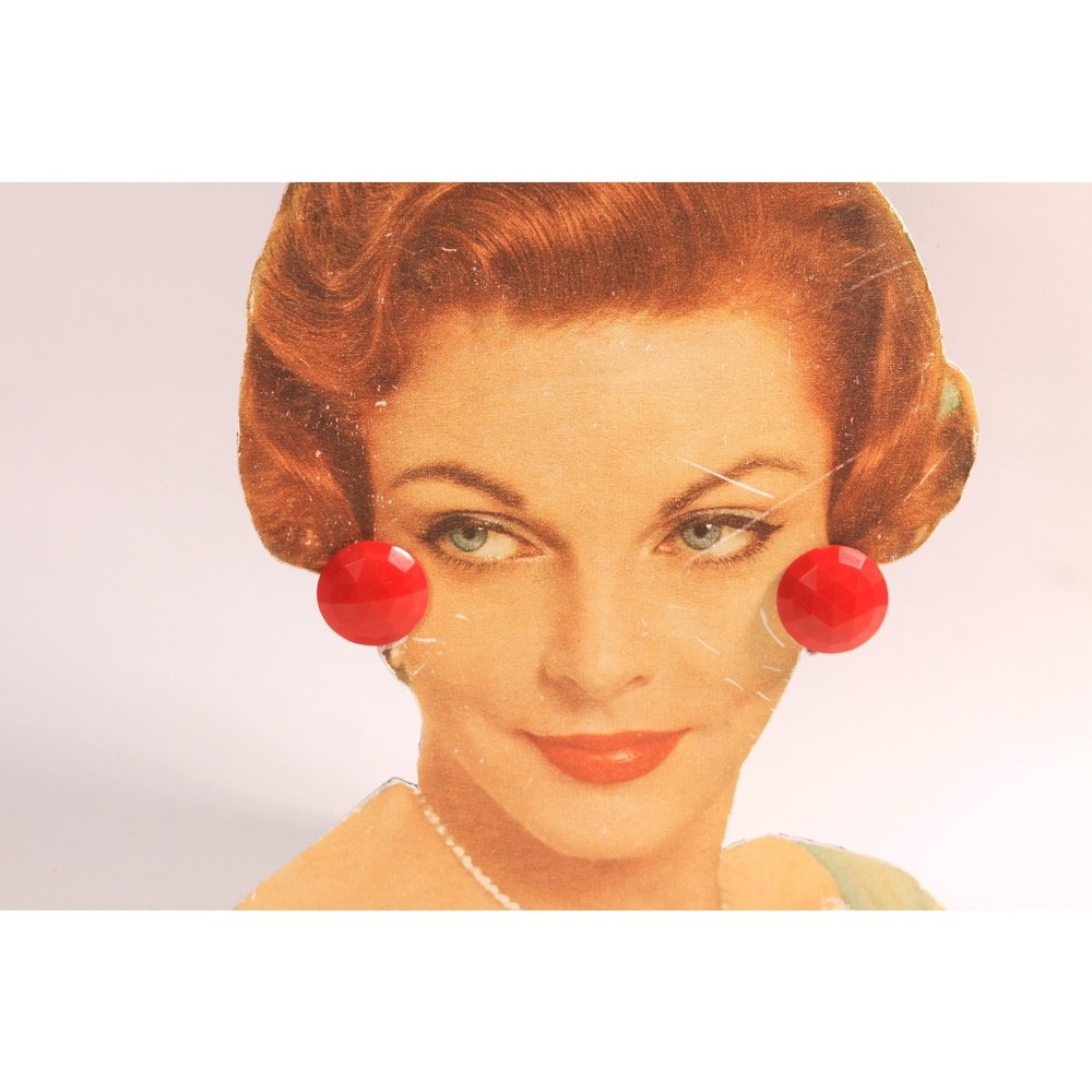 1960s Red Plastic Circle Clip On Earrings