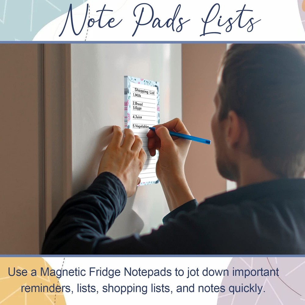 Refrigeor Notepad Set, 4 Pads, 50 Sheets Each, Flower Pattern, Multicolor