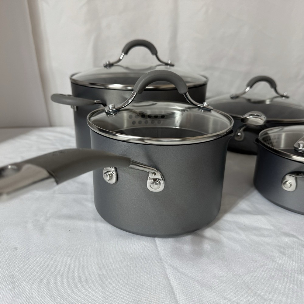 Complete Circulon Elementum 10pc Hard-Anodized Nonstick Cookware Set Silver MINT