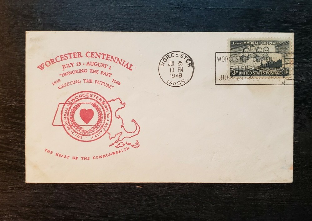 1948 Worcester, MA Centennial Postal Cover
