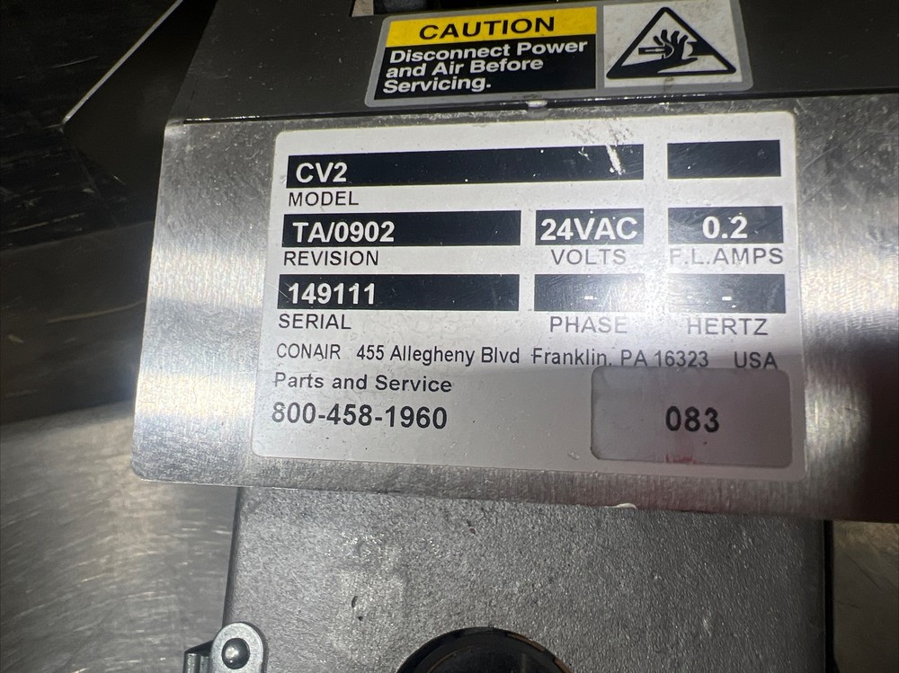 CONAIR material Hopper Isolate Receiver Model CV2. Used Surplus. Item ID 7